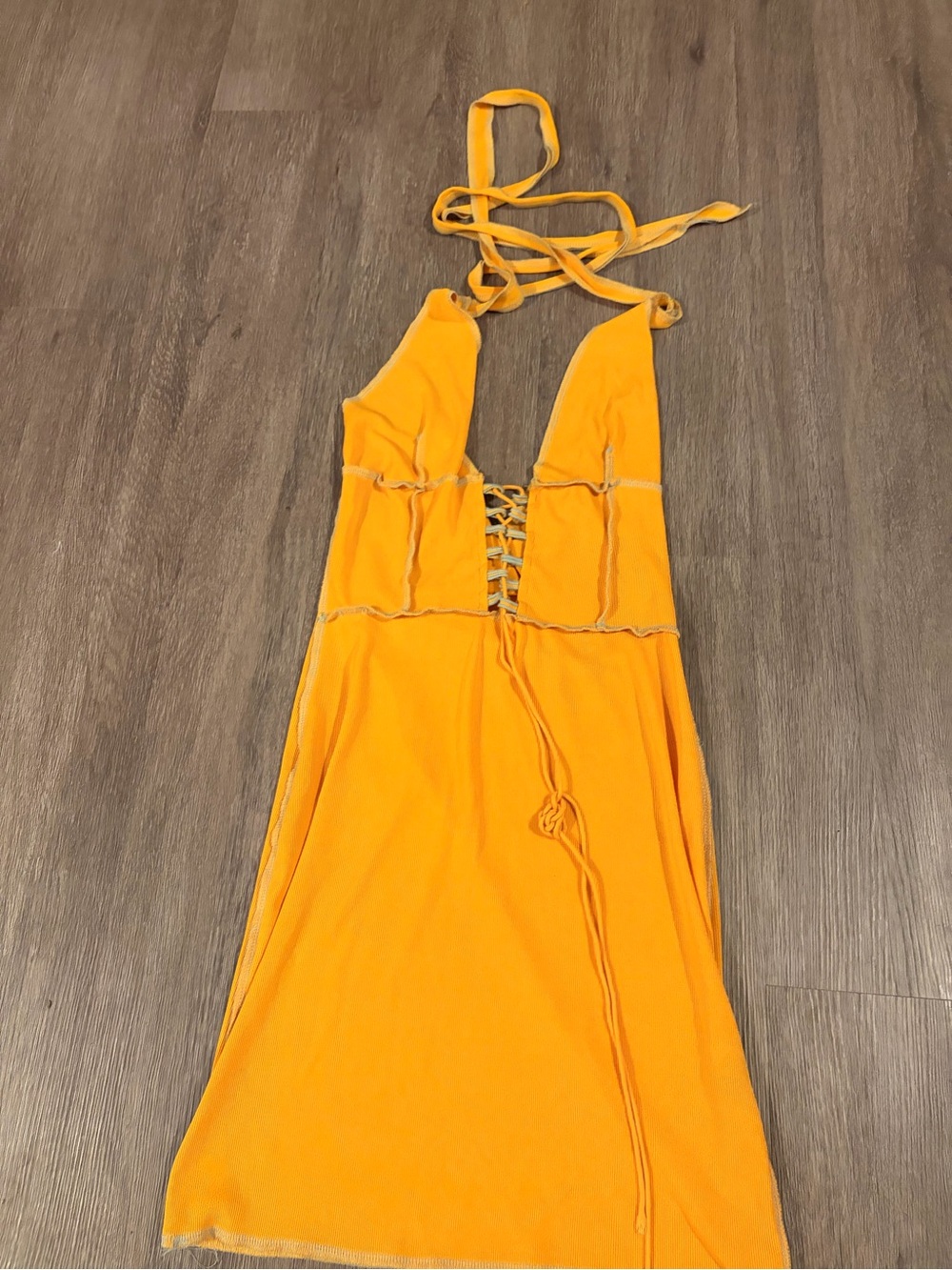 Women’s SHEIN size Medium Y2K Halter Lace-Up Orange Summer Dress